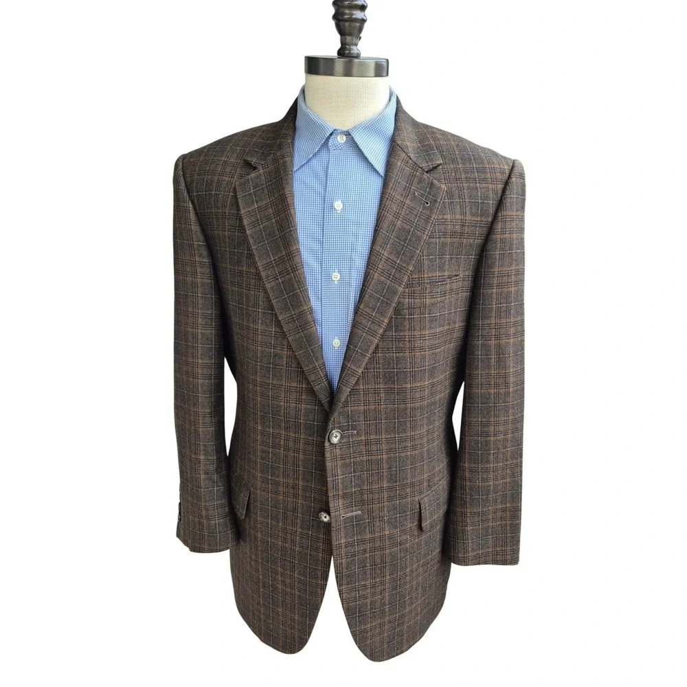 Jos A Bank Signature Collection Mens Brown Plaid 2 Button Blazer Sport Coat 42 R